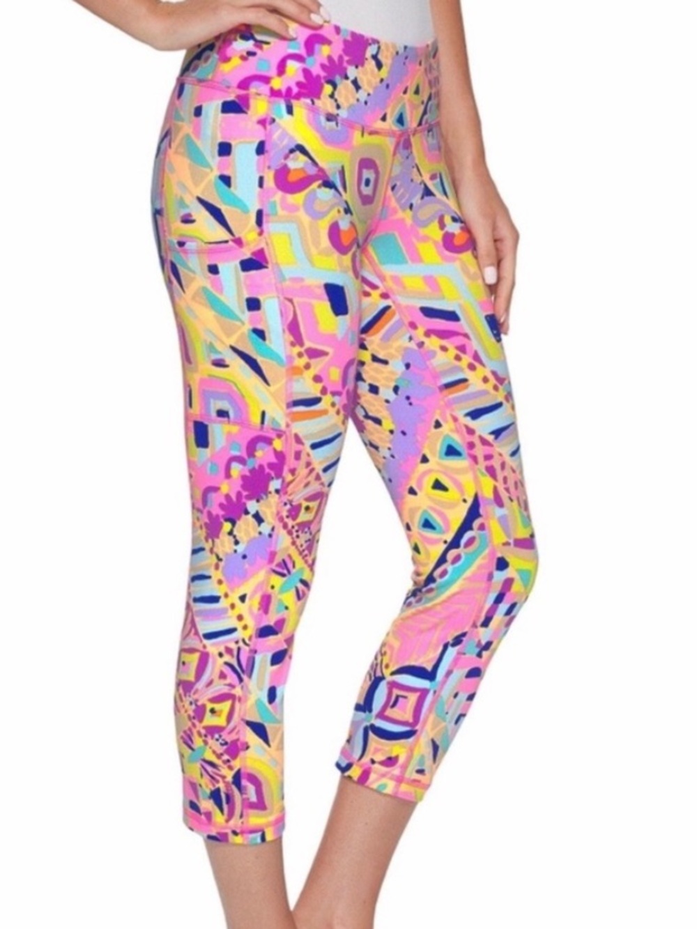 Vibrant Plantain Party Geo-Print Lilly Pulitzer Luxletic Cropped Leggings